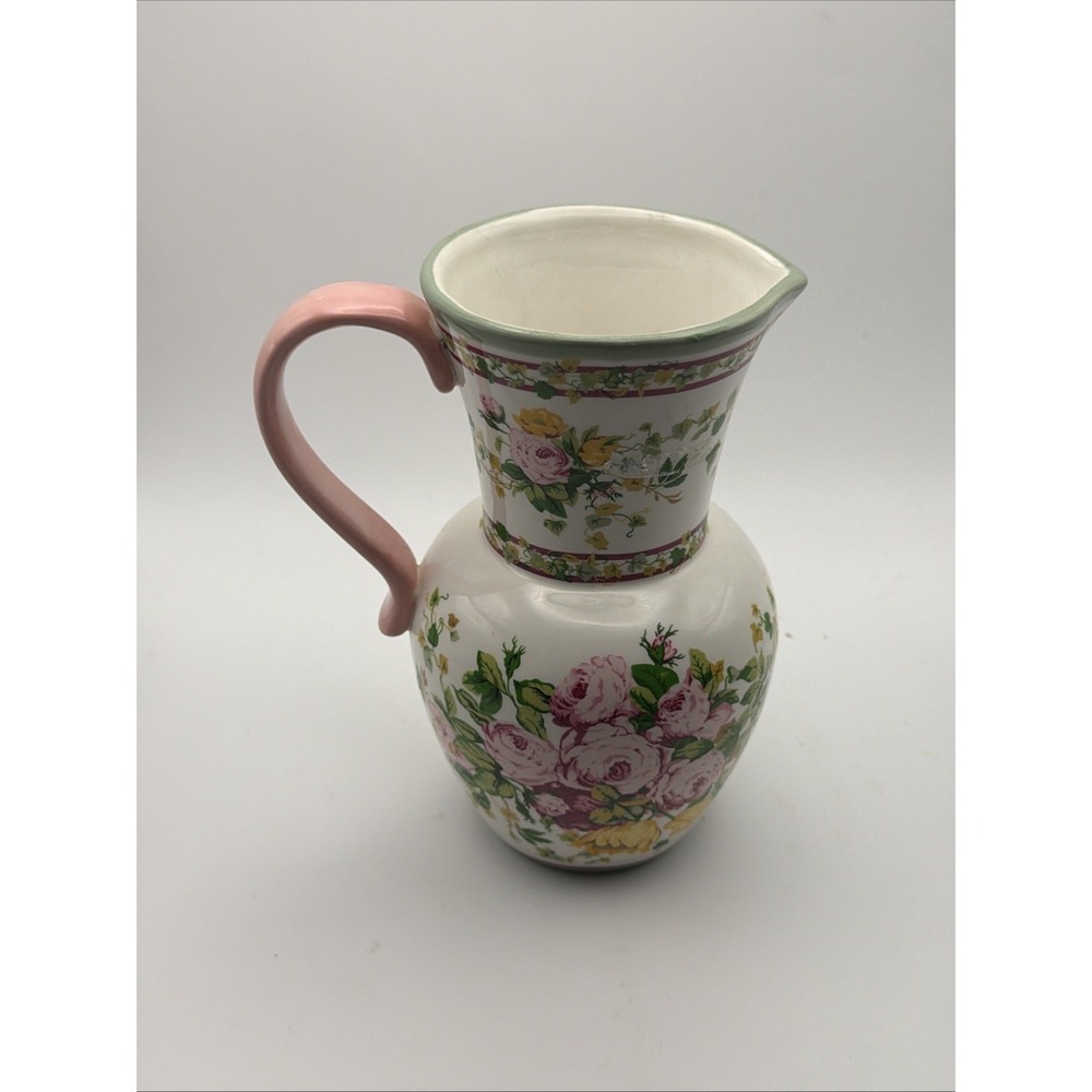 Laura Ashley Flower Vase 8" Pink Yellow Roses FTD - Beautiful
